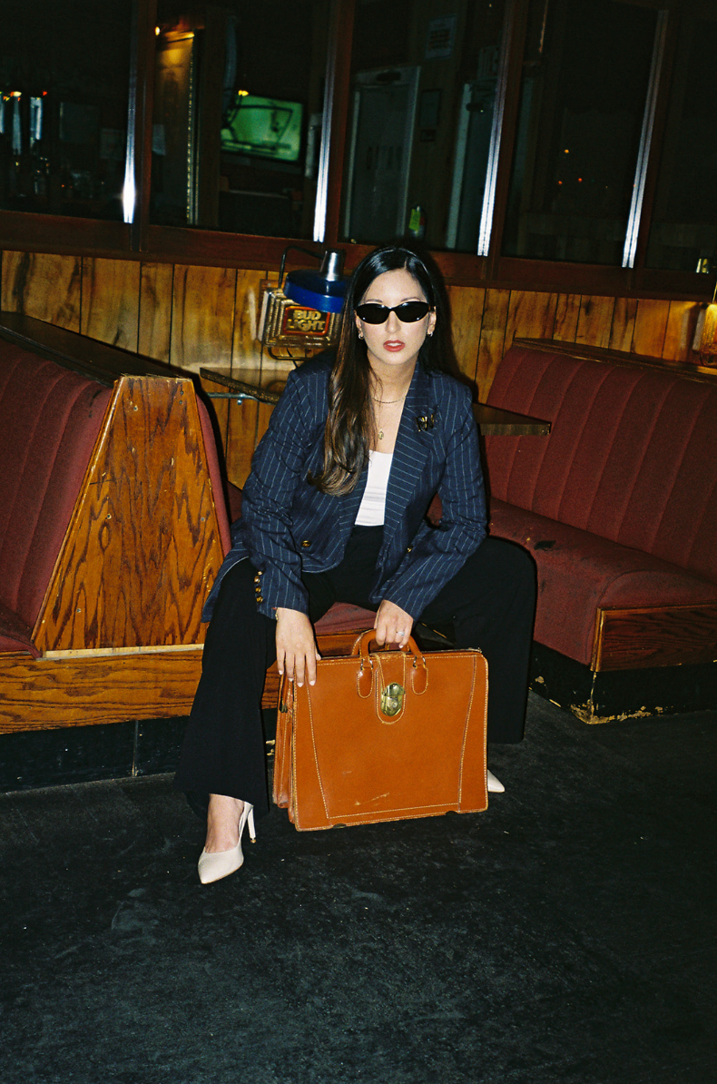 womens navy pinstripe blazer