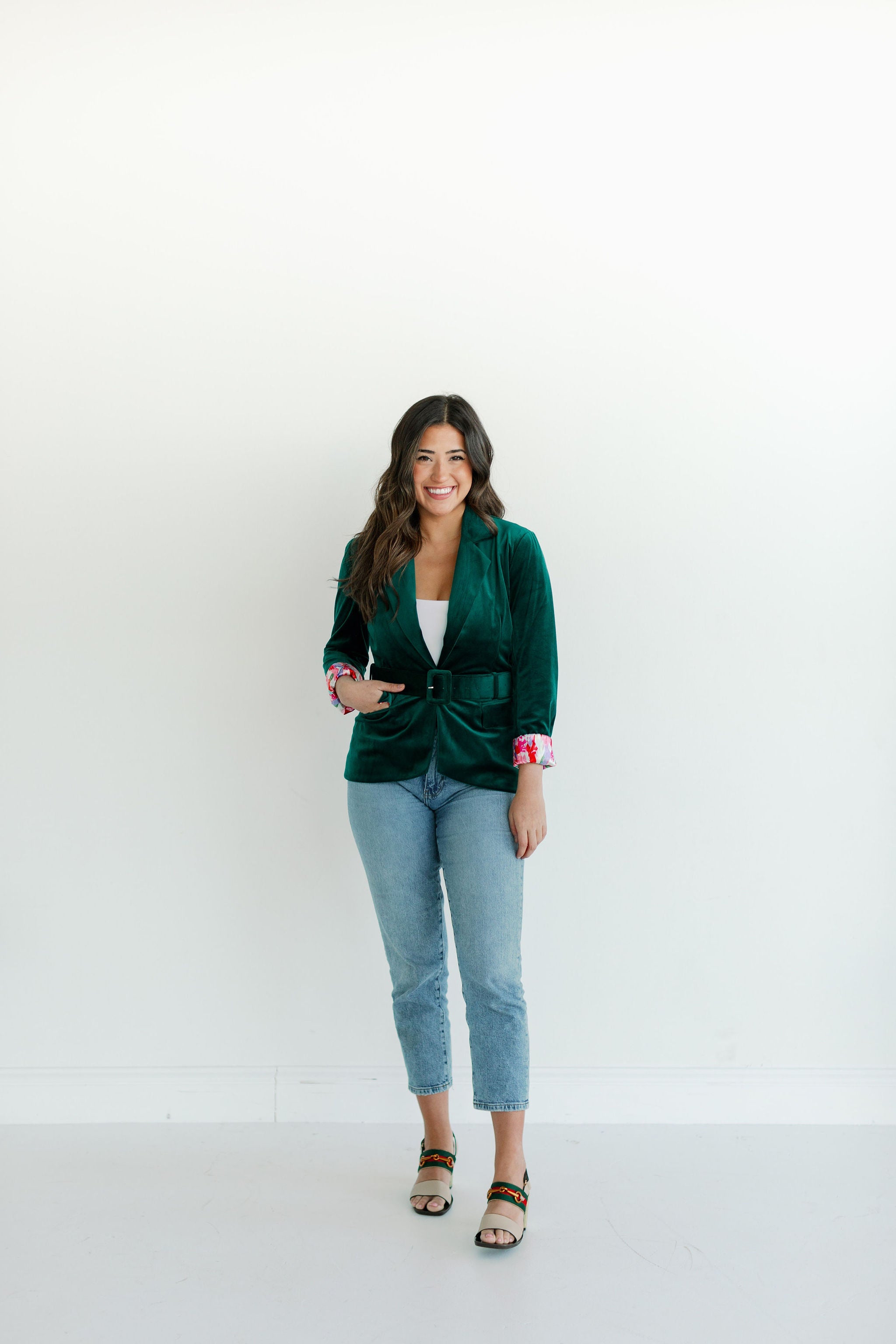 womens green velvet blazer, womens blazer with pockets, female entrepreneur