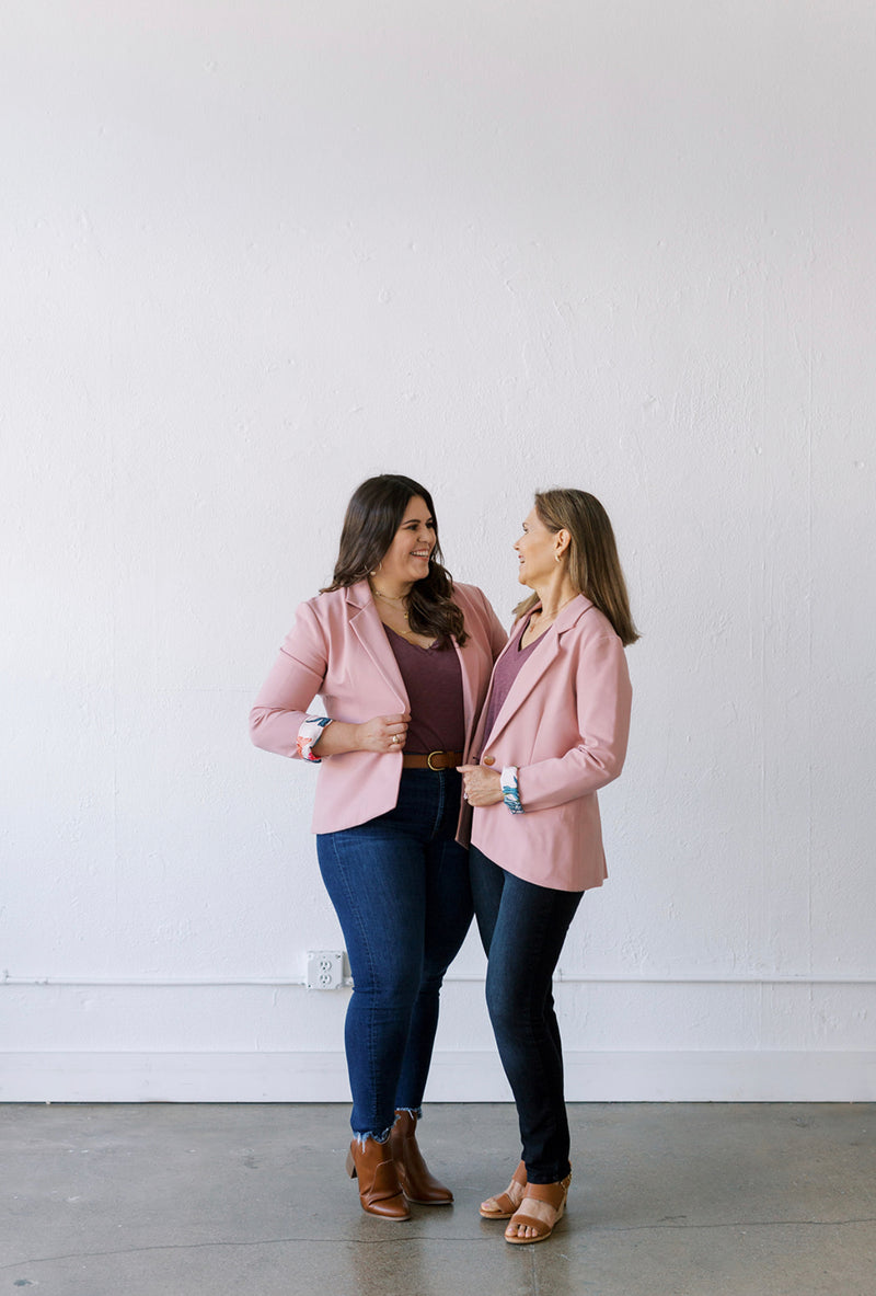 womens blush blazer with pockets, mothers day outfit, pink blazer