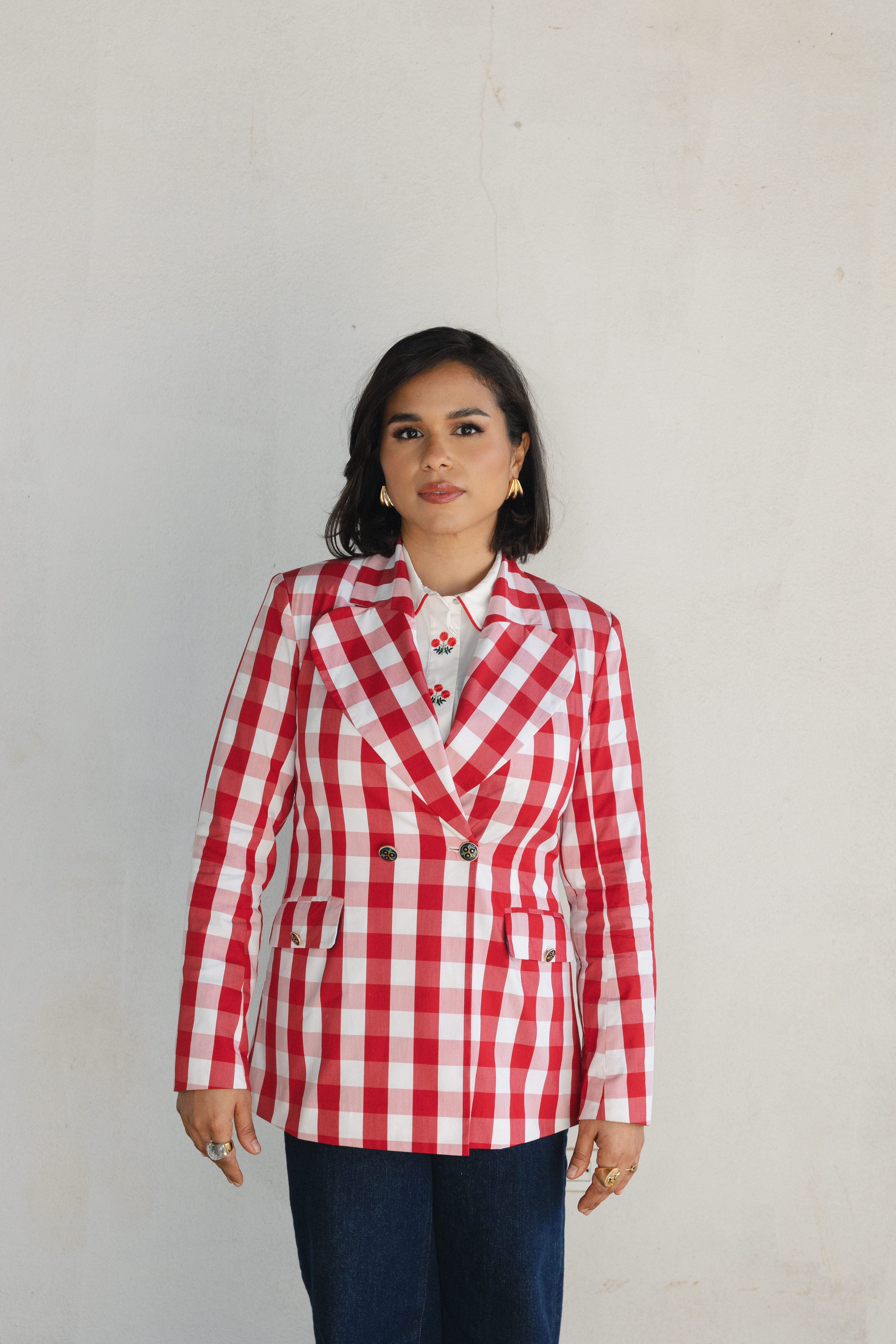 red plaid womens blazers
