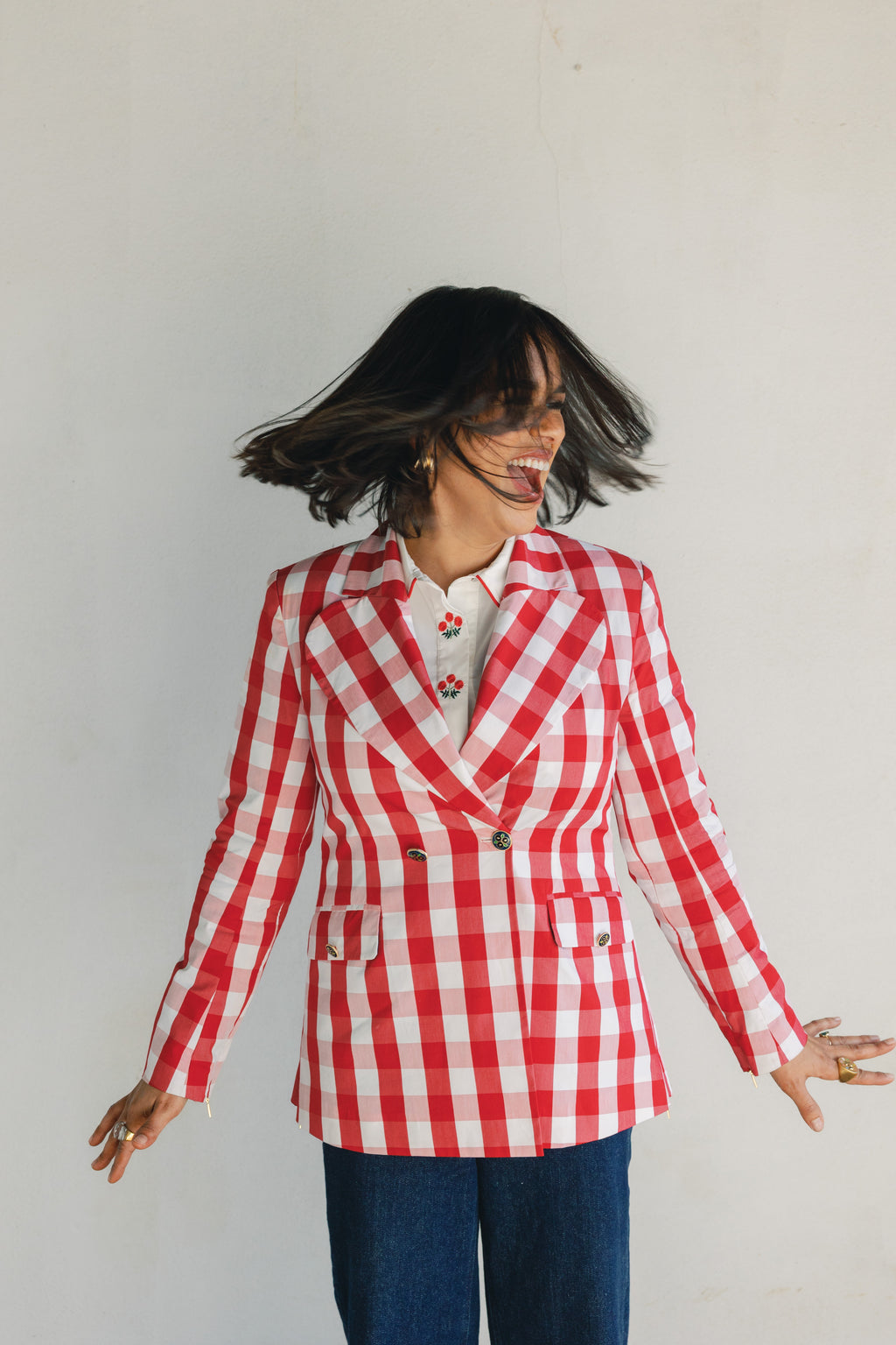 red plaid womens blazers