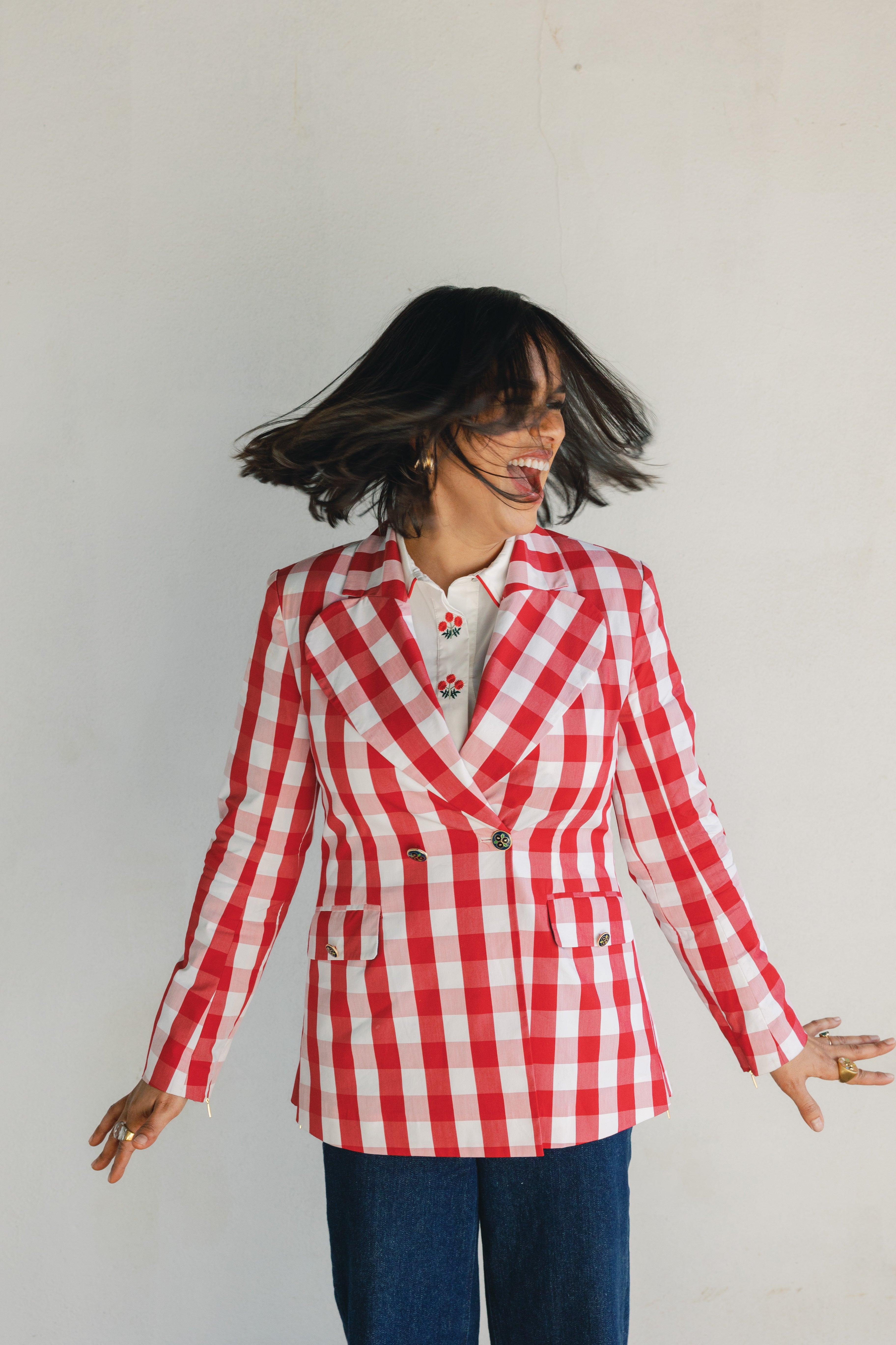 red plaid womens blazers