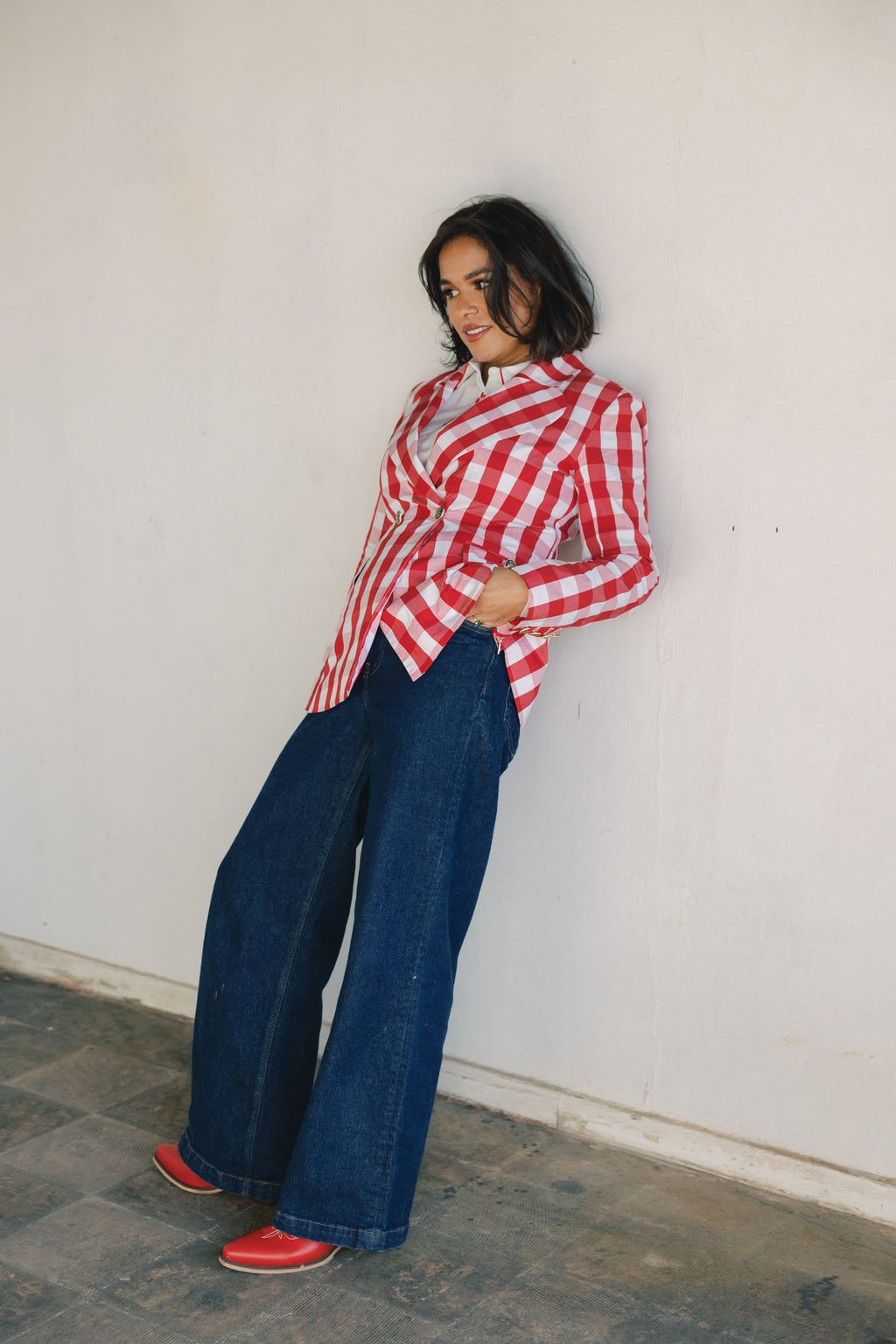 red plaid womens blazers