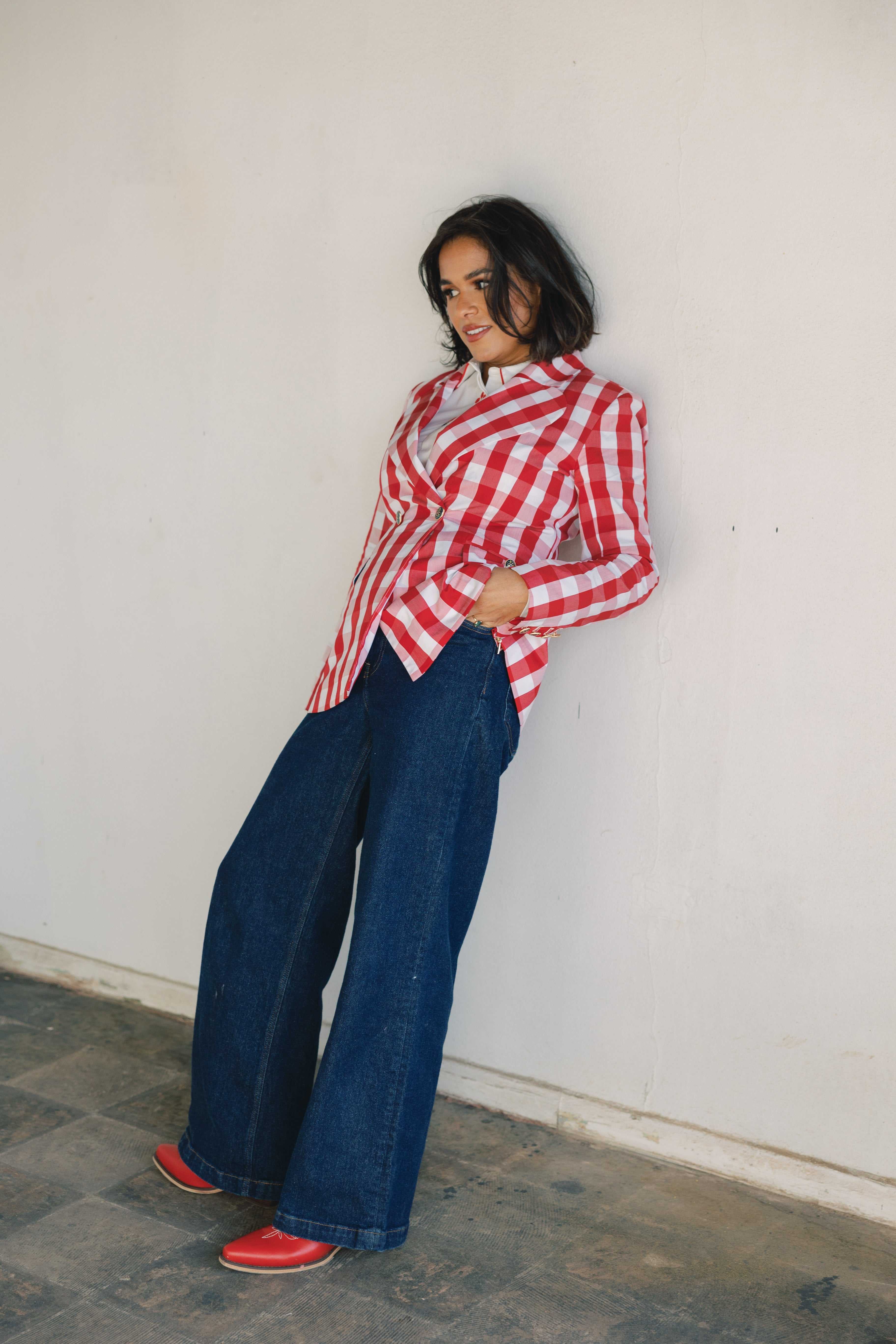 red plaid womens blazers