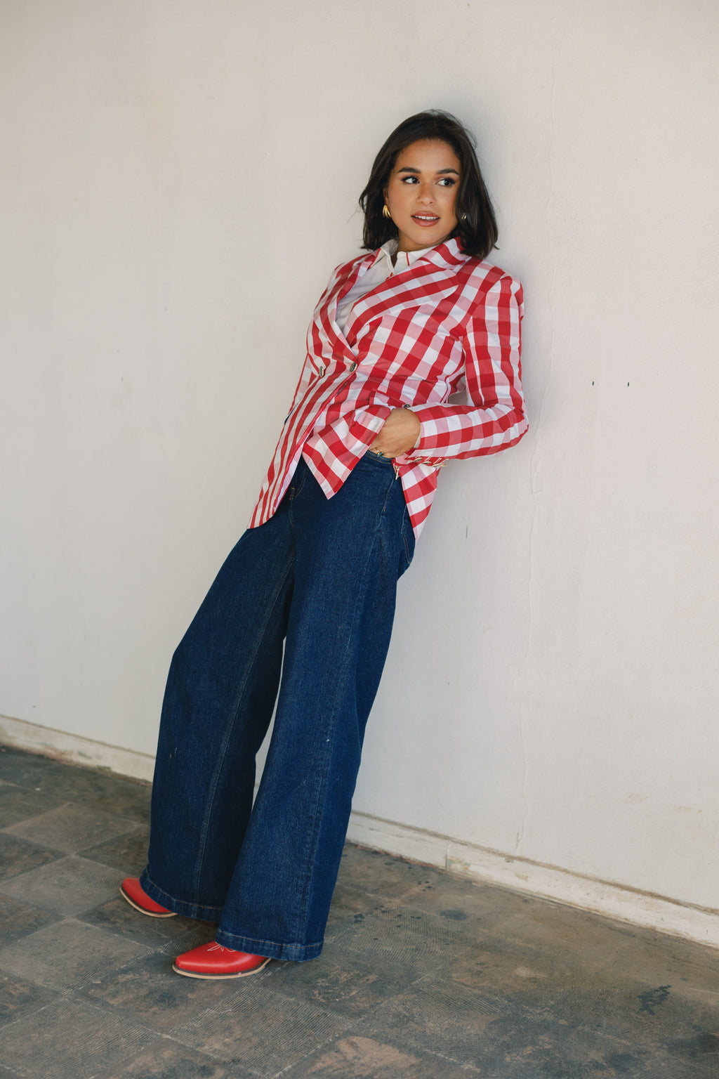 red plaid womens blazers