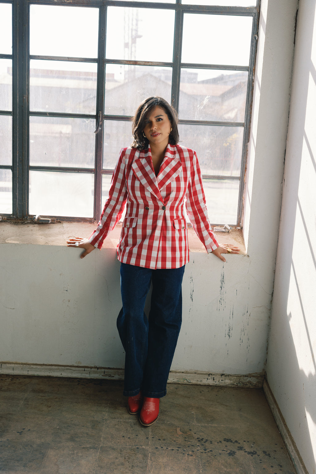 red plaid womens blazers