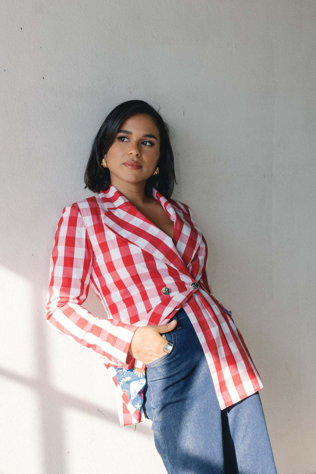 red plaid womens blazers