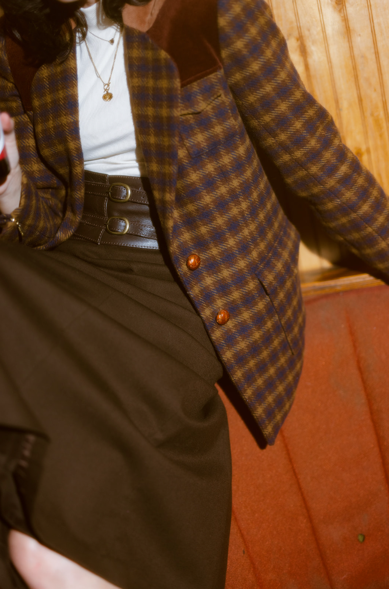 power women's adaptable plaid wool jacket with real pockets 