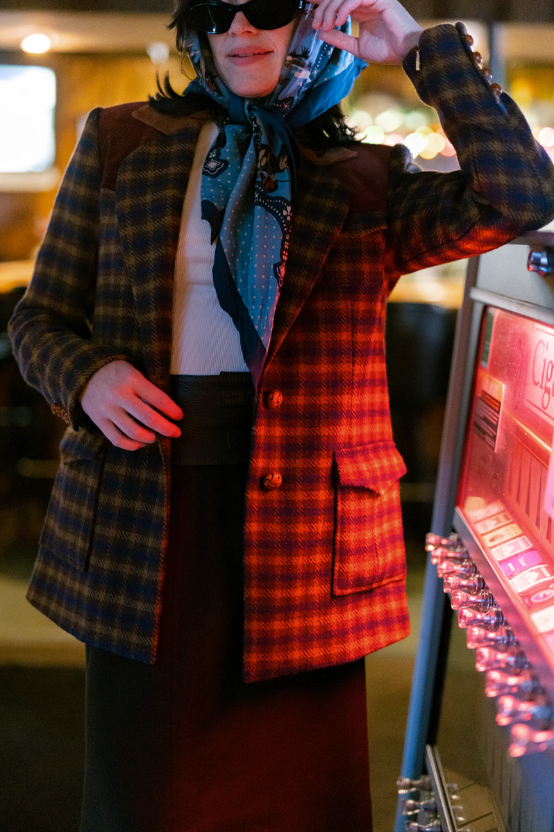 power women's adaptable plaid wool jacket with real pockets 