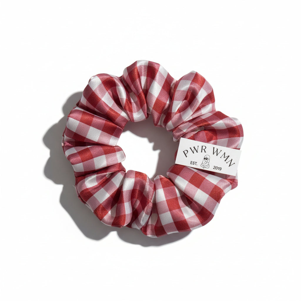 red and white scrunchie