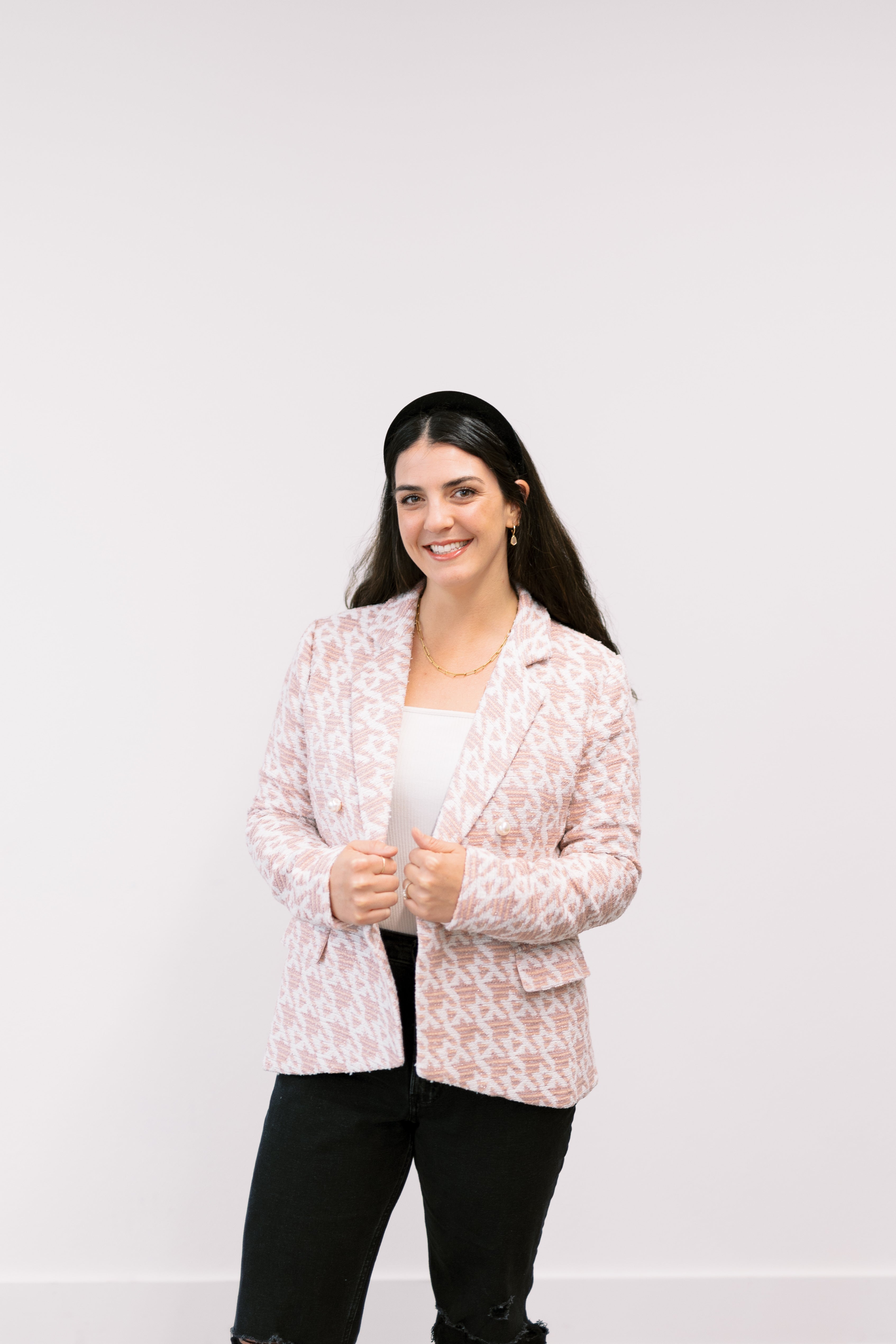Pink Houndstooth womens Blazer, tweed jacket, womens tweed jacket, womens houndstooth blazer, womens houndstooth jacket