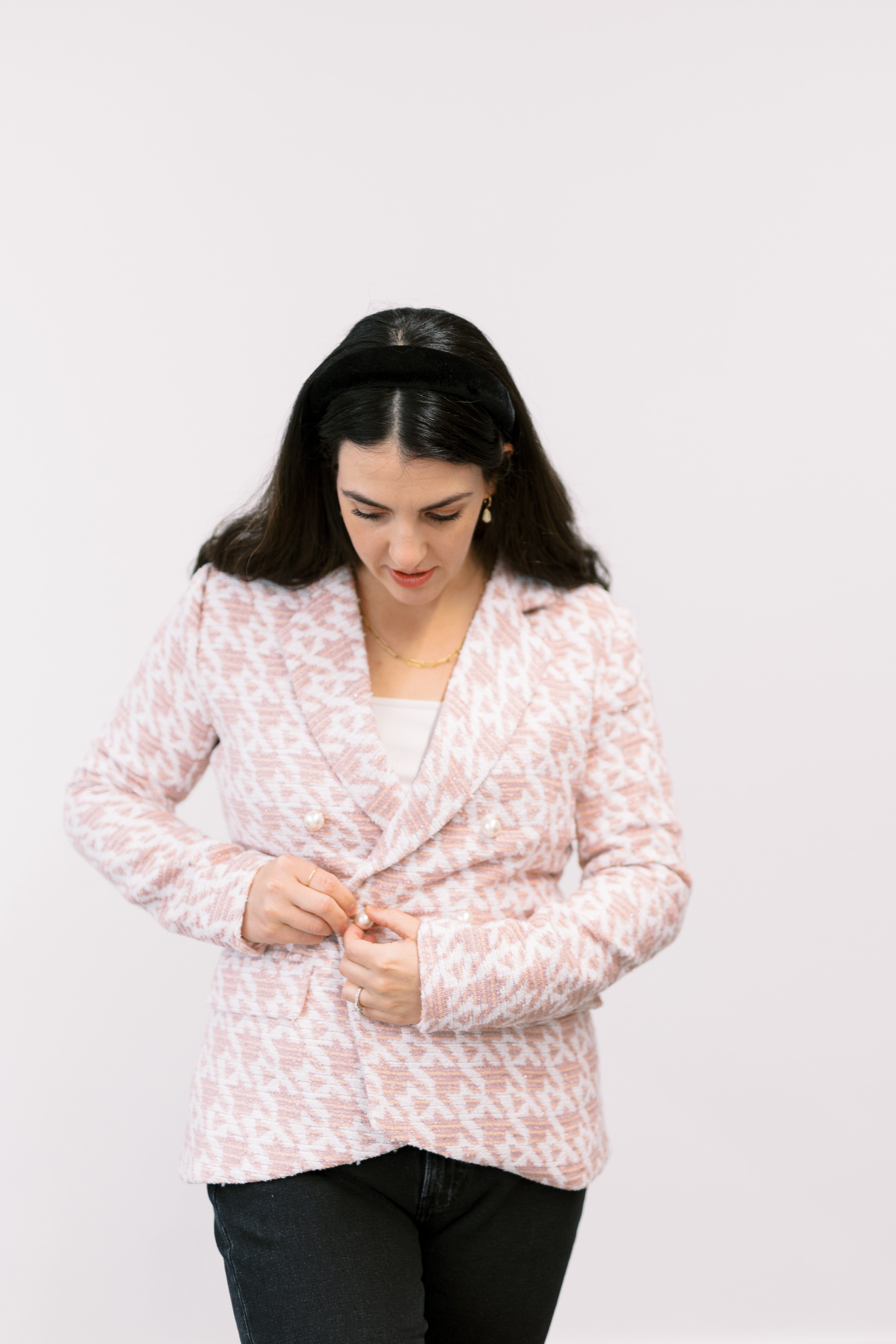 Pink Houndstooth womens Blazer, tweed jacket, womens tweed jacket, womens houndstooth blazer, womens houndstooth jacket