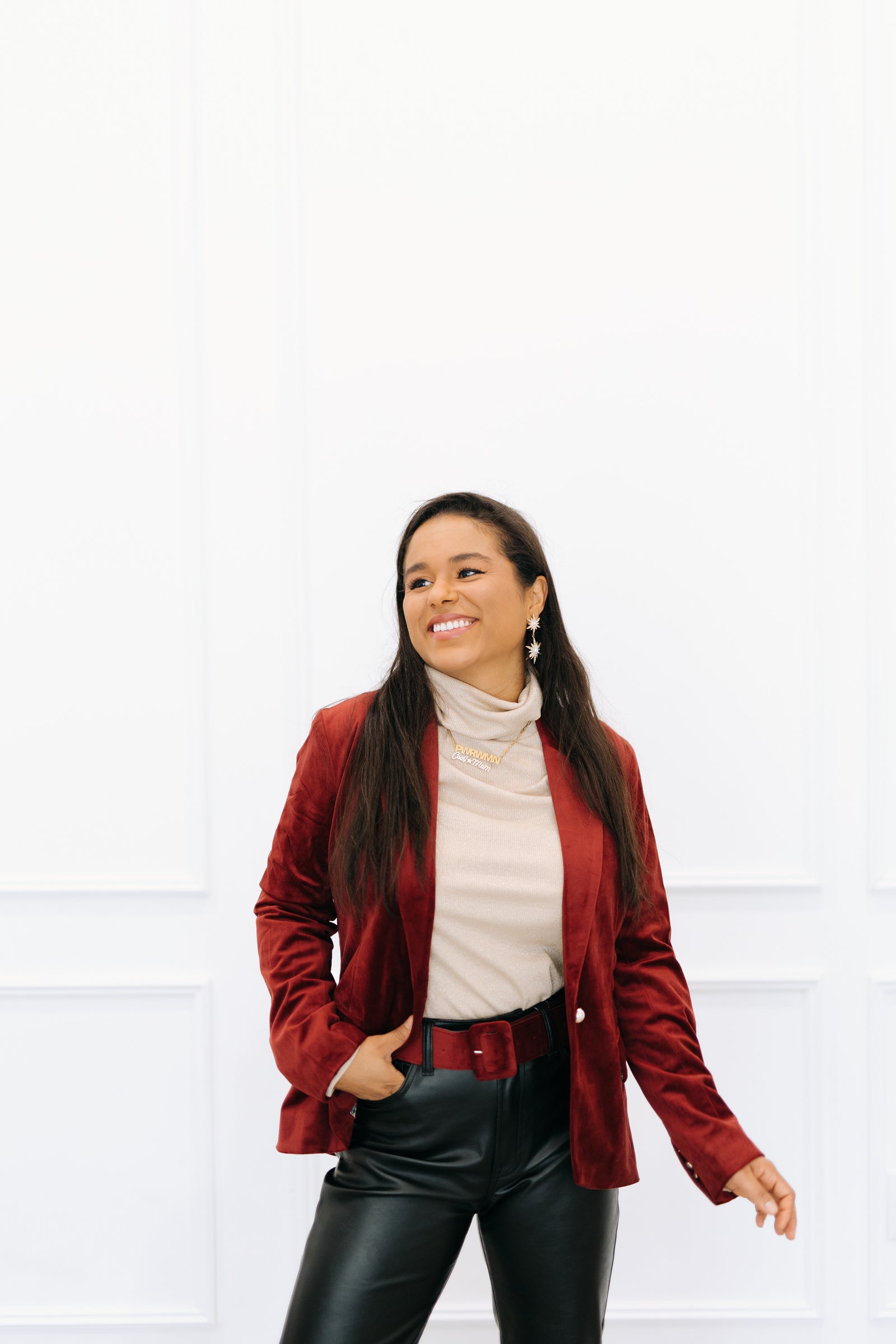 The So Scarlet it Was Maroon Burgundy Velvet Women s Blazer PWR WMN