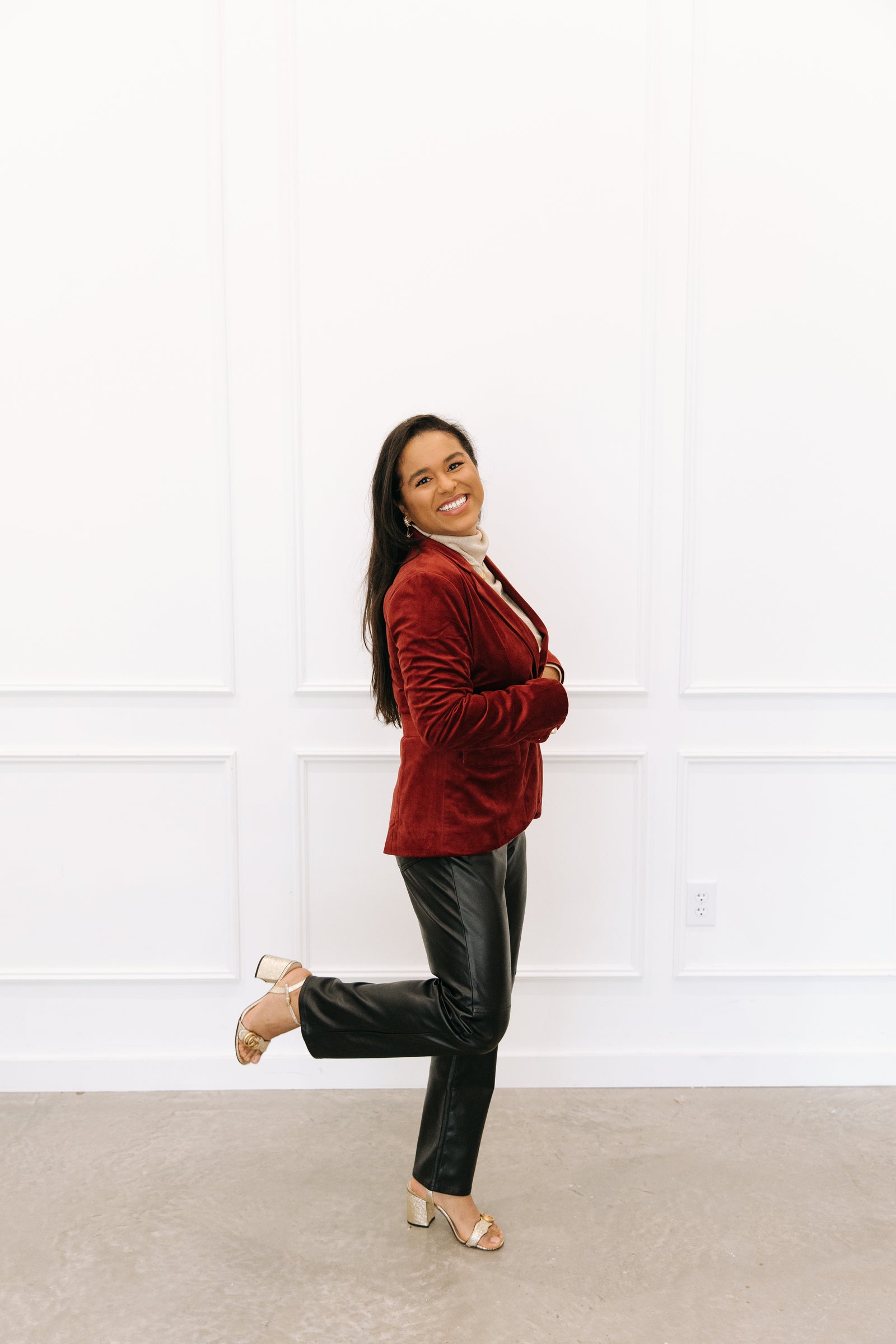 The So Scarlet it Was Maroon Burgundy Velvet Women s Blazer PWR WMN