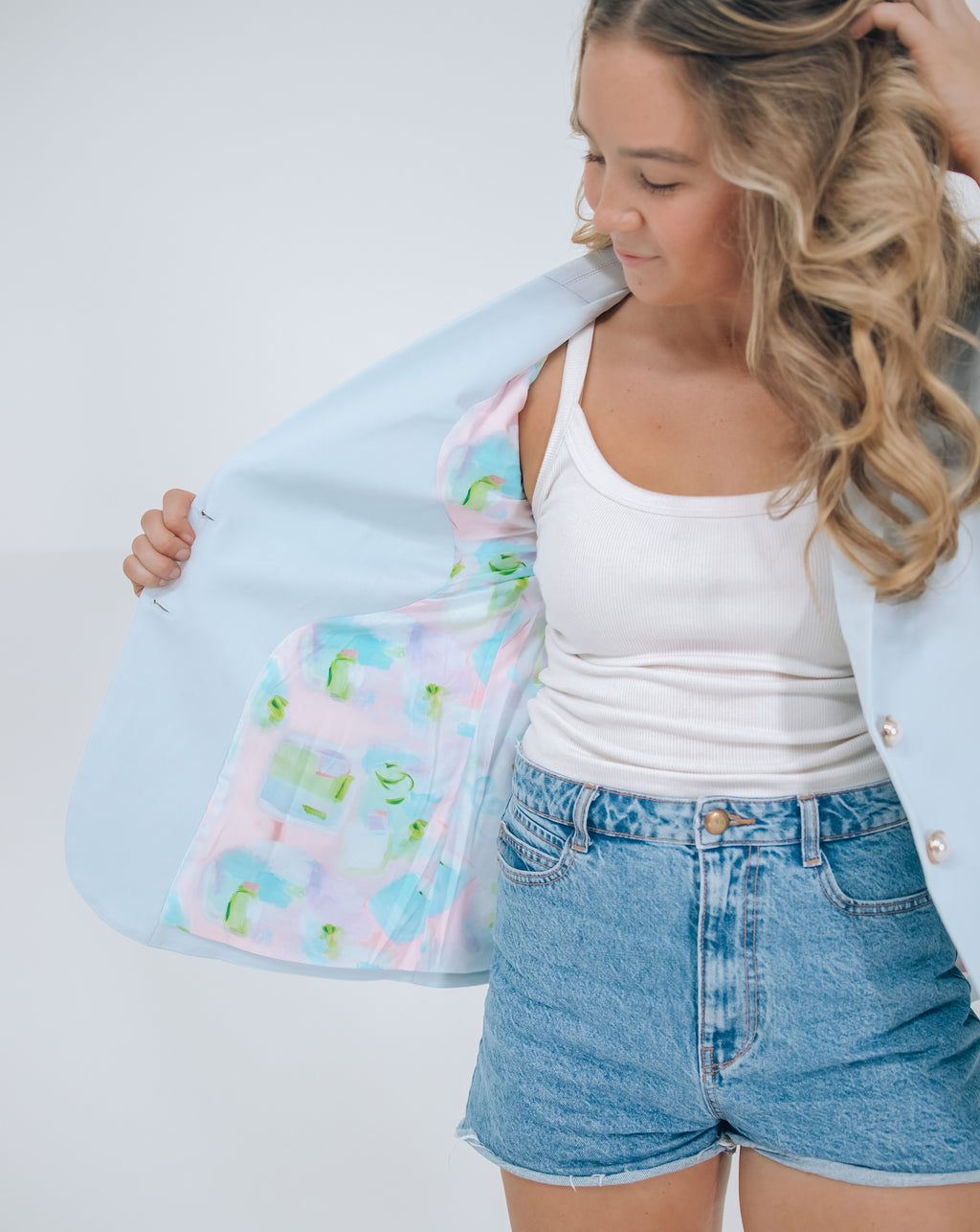 WOMEN'S LIGHT BLUE OVERSIZED BLAZER