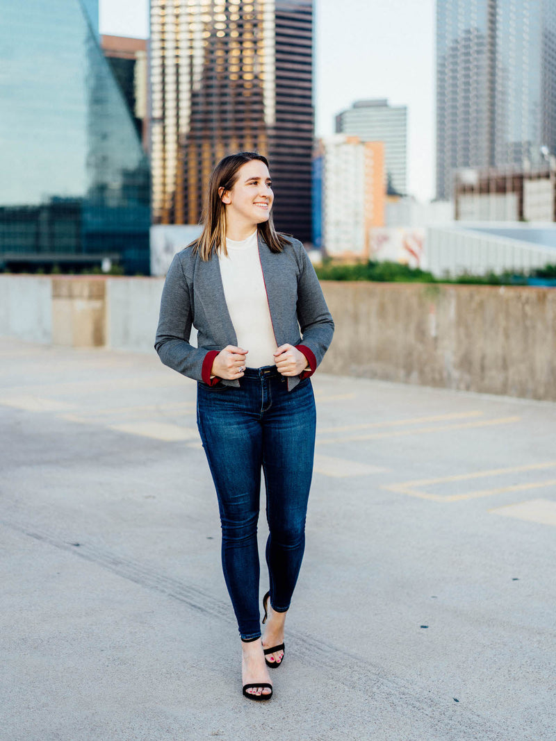 Maroon cropped women's blazer