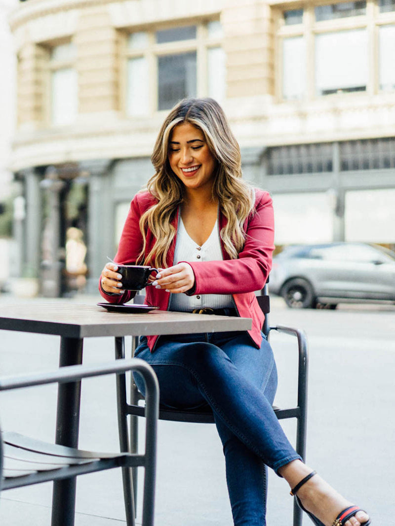 Maroon cropped women's blazer