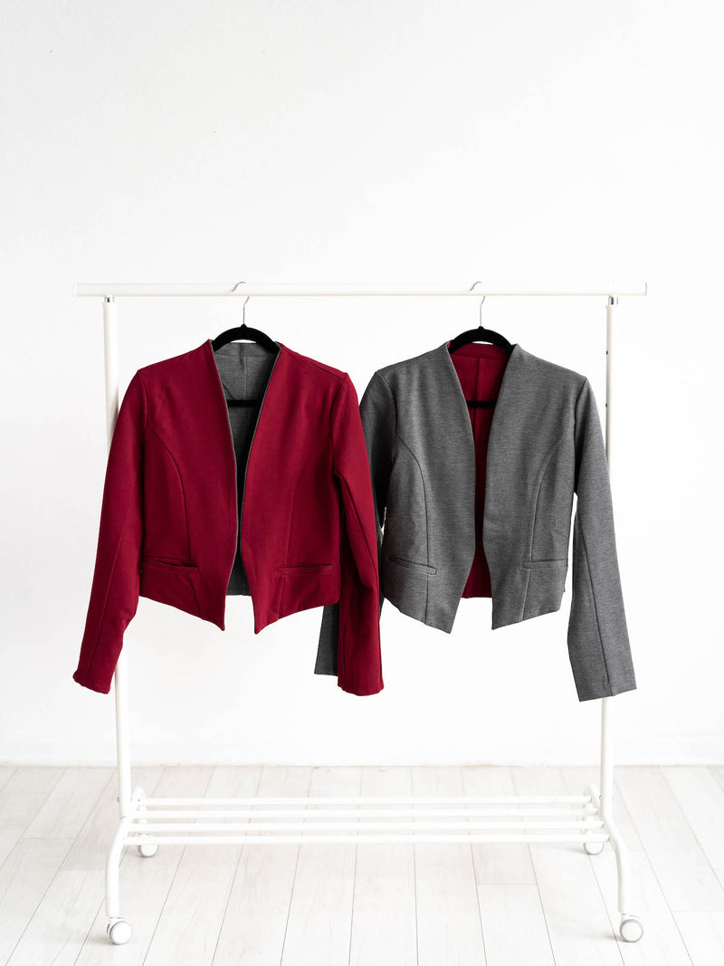 Maroon cropped women's blazer