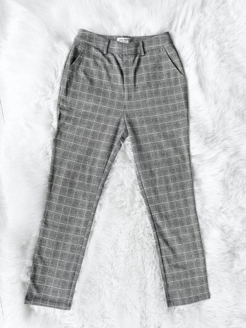 womens grey plaid pants 