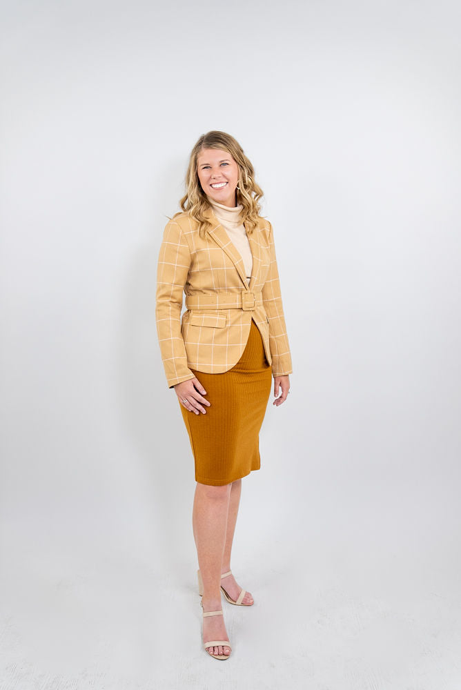 WOMEN'S TAN PLAID BLAZER