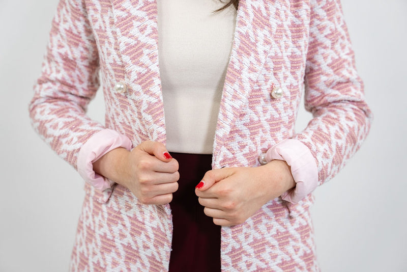 WOMEN'S PINK HOUNDSTOOTH TWEED BLAZER