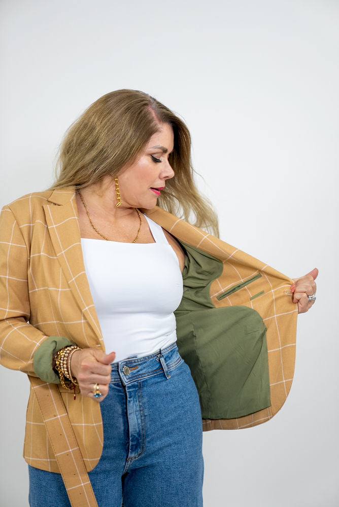 WOMEN'S TAN PLAID BLAZER