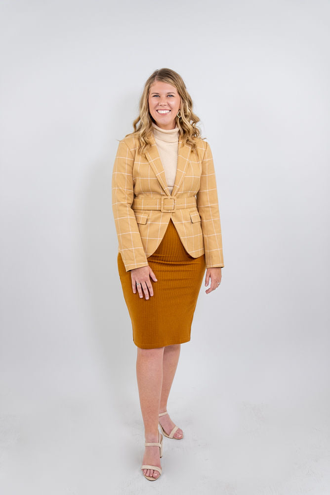 WOMEN'S TAN PLAID BLAZER