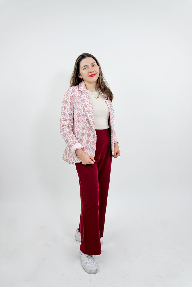 WOMEN'S PINK HOUNDSTOOTH TWEED BLAZER